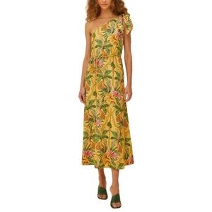 FARM Rio One-Shoulder Tropical Paradise Yellow Dress